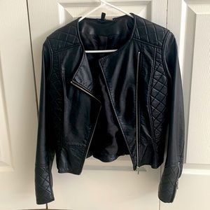 DIVIDCD H&M Leather Jacket. Zip Stylish Biker Checkered weave shoulder & back.